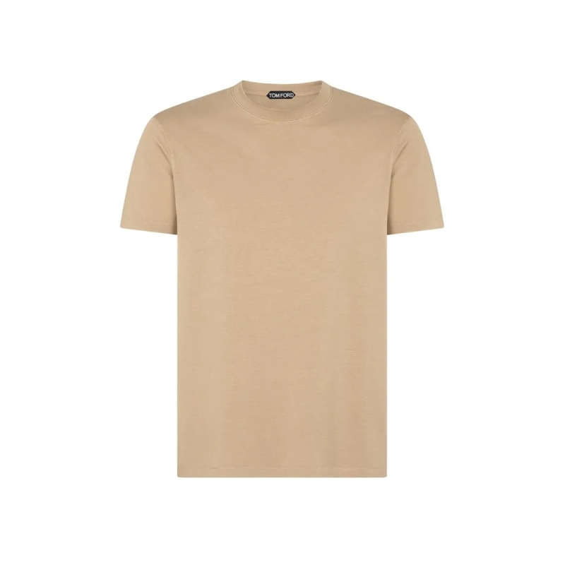 Tom Ford T-Shirt Beige Crewneck T-Shirt With Logo Embroidery Neutrals