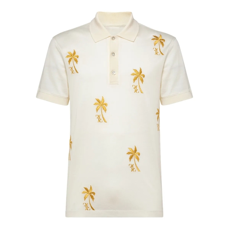 BILLIONAIRE Top Poloshirt Palms weiss