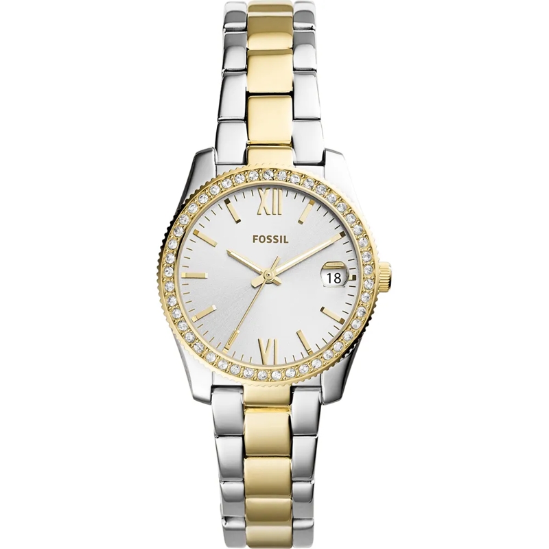 Fossil Chronographe Scarlette Mini Three-Hand Date Two Tone Stainless  Silver