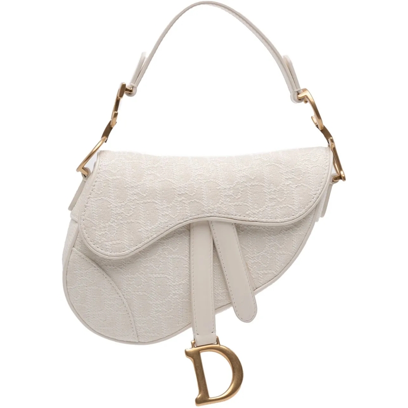 Christian Dior Schultertasche Mini Oblique Canvas Saddle Bag weiß