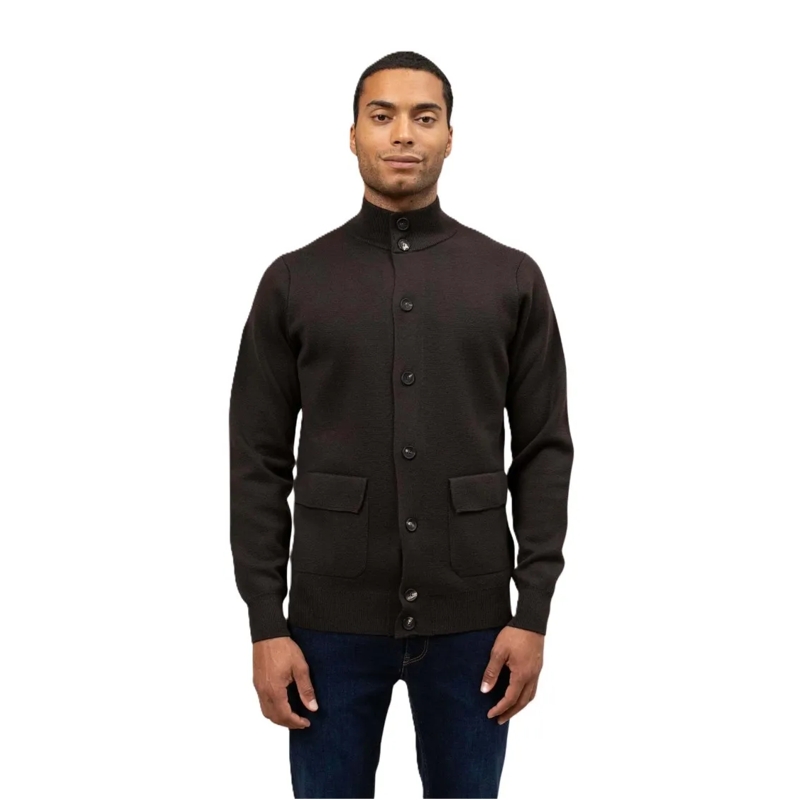 FILIPPO DE LAURENTIIS Strickjacke Refined Cardigan With High Collar Black