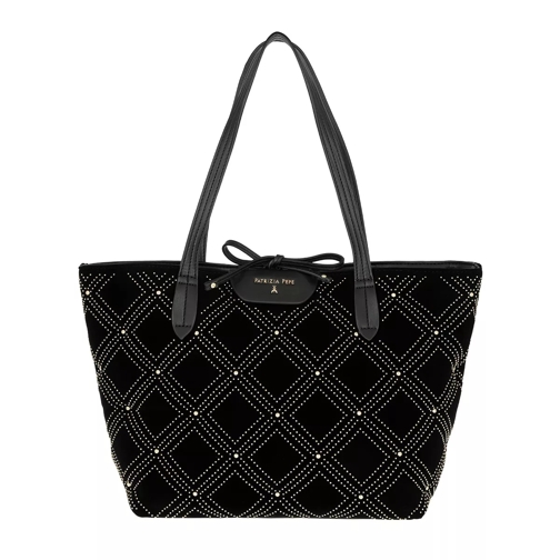 Patrizia Pepe Quilted Shopping Bag New Velvet Black Rymlig shoppingväska