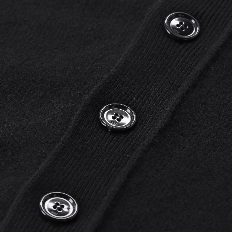 AMI Paris Strickjacke Heather Black Wool Cardigan With V-Neck And Signat Black(Image 7)