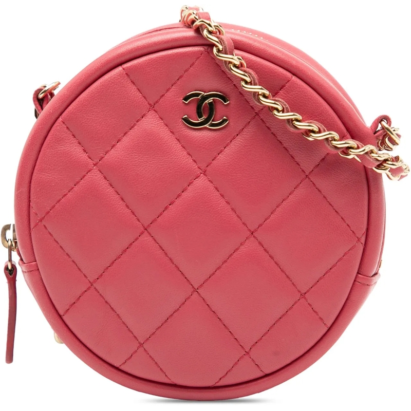 Chanel Sac à bandoulière CC Quilted Lambskin Round Clutch With Chain rose