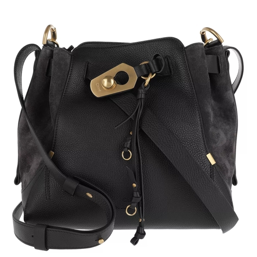 Chloé Owen Shoulder Bag Grained Leather+Suede Full Blue Bucket Bag