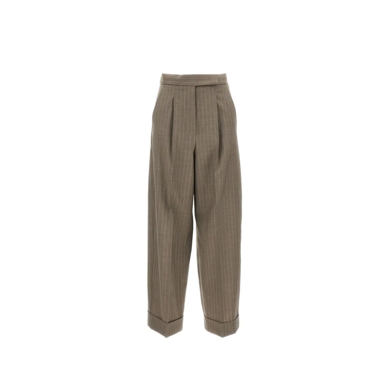 Max Mara  Tailored Cropped Pinstripe Trousers With Cuffed He Brown