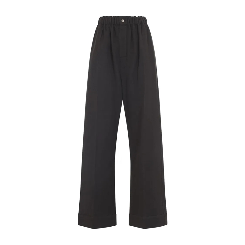 CARVEN  Wide-Leg Black Wool Pants With Cuffed Hem Black