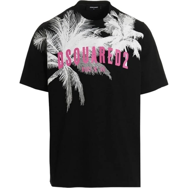 Dsquared2 T-Shirt Heren Palms Slouch T-Shirt Zwart schwarz