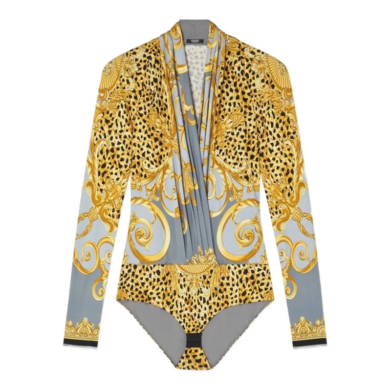 Versace  Draped Bodysuit With Cheetah Print Yellow