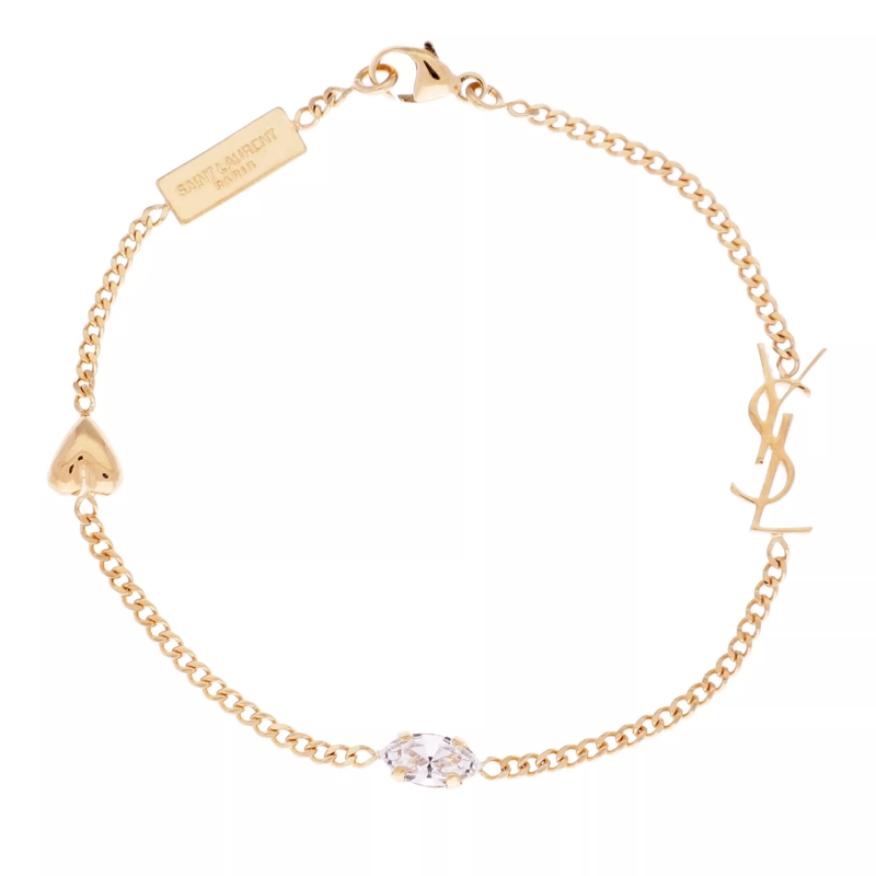 Saint Laurent Armband Heart Pendant And Rhinestoness Charm Bracelet  Gold