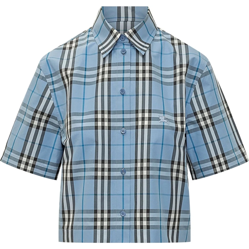 Burberry Chemisier Camicia a Maniche Corte con Colletto e Motivo a Qu hellblau