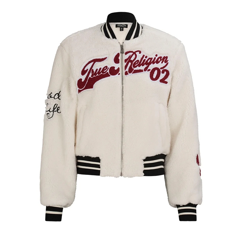 True Religion Übergangsjacke Collgejacke CHENILLE BOMBER winterweiß