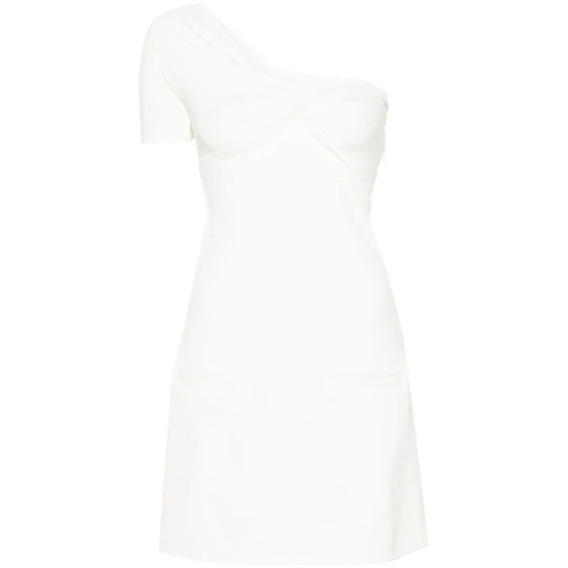 Courrèges Mini-jurk Asymmetrical Draped White Twill Dress White