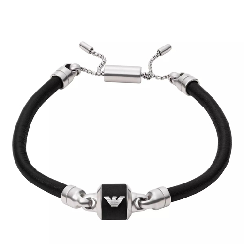 Emporio Armani Marble and Leather Strap Bracelet Silver Armband