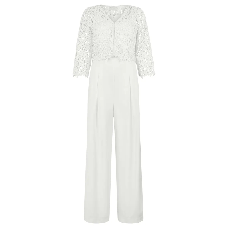 Apart Jumpsuit Overall mit Spitzenjäckchen creme