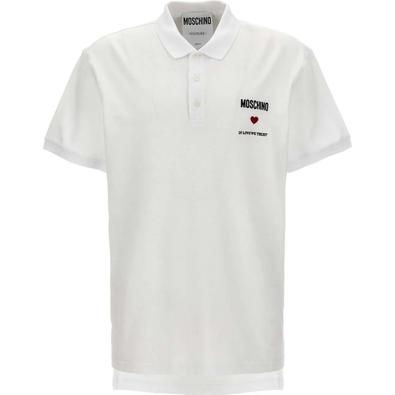 Moschino Polohemd In Love We Trust Cotton Polo White