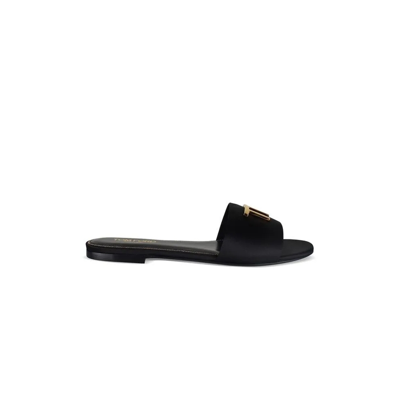 Tom Ford Sandalen Black Leather Sandals With Embossed Gold Logo Black