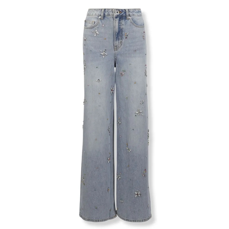 Self Portrait Jeans Classic Blue Jeans With Denim Texture Blue