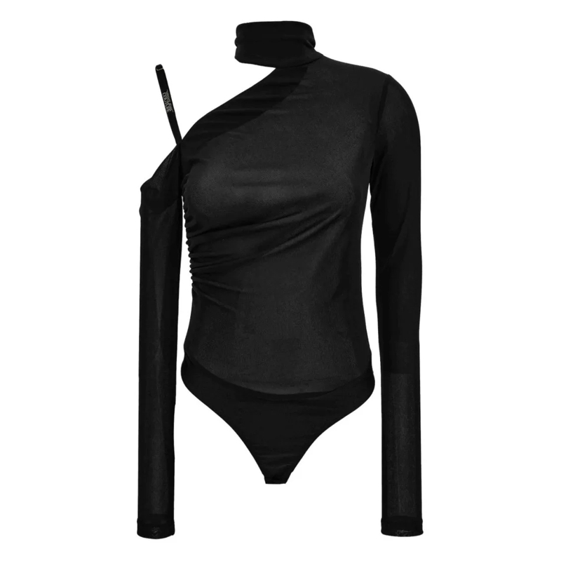 Versace Jeans Couture  Bodysuit Top With Asymmetrical Design Black
