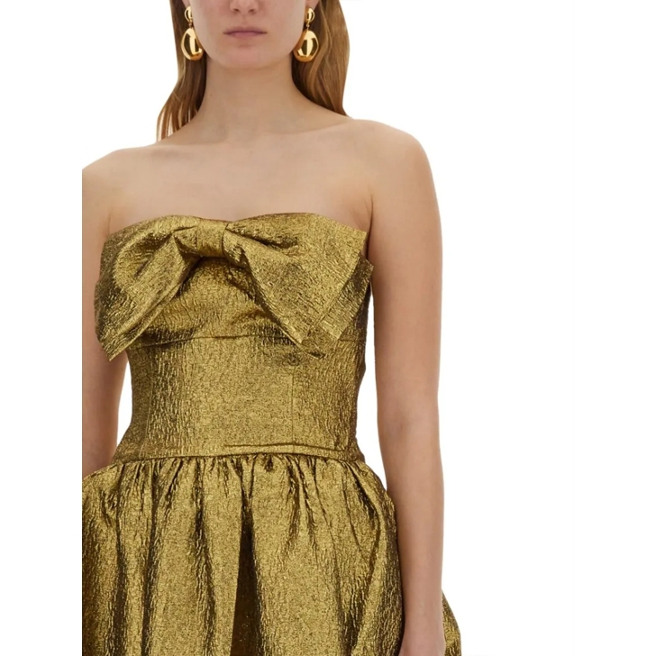 Self Portrait Metallic Jacquard Midi Dress Gold | Midi-jurk