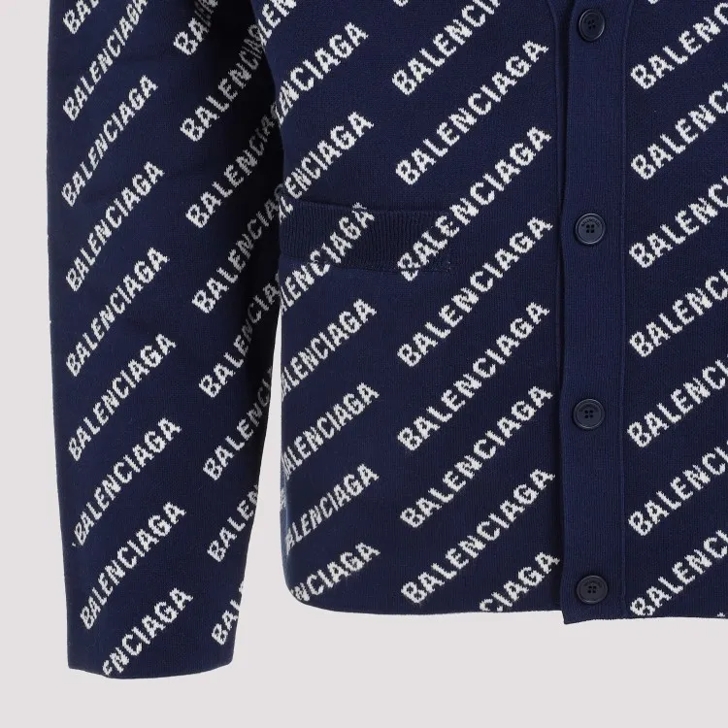 Balenciaga Navy Blue Cotton All Over Cardigan Blue Vest