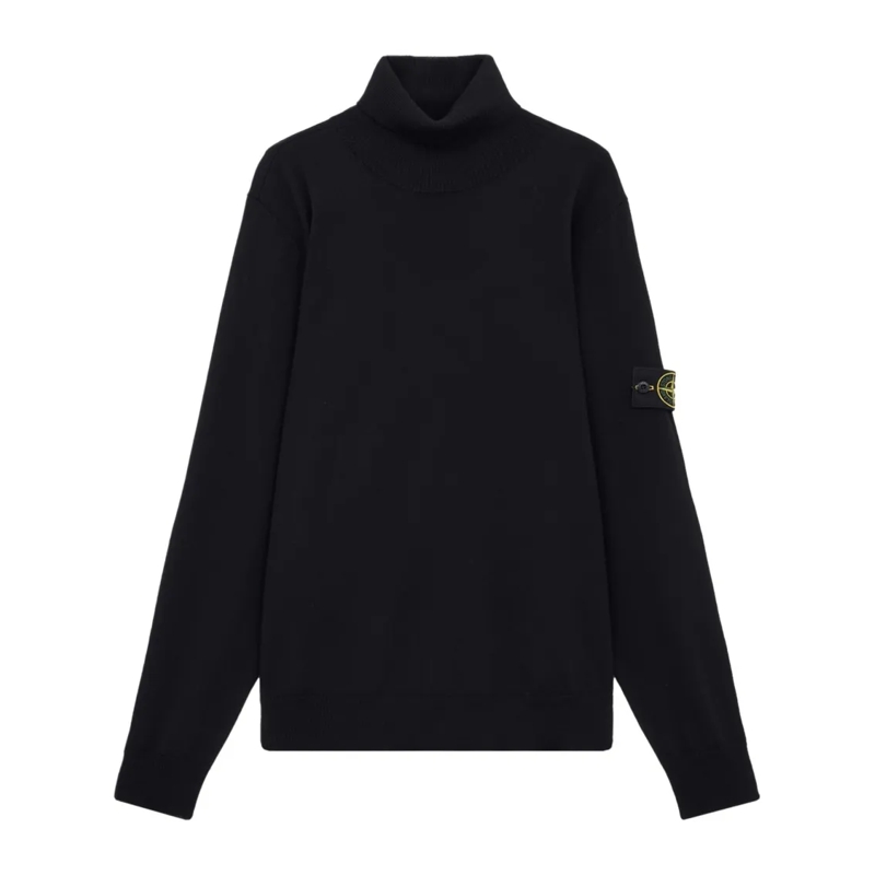 Stone Island Pull Ribbed High Neck Black Turtleneck Sweater Black