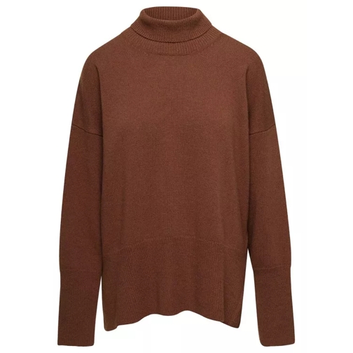 Grifoni Brown Loose Sweater With Turtleneck And Ribbed Tri Brown 