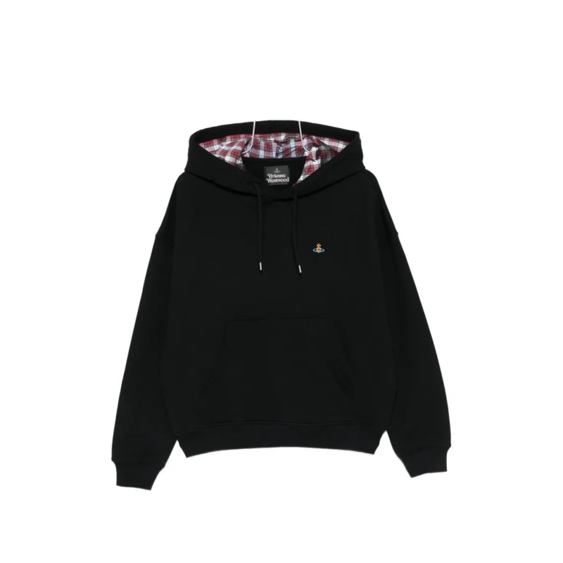 Vivienne Westwood  Relaxed Fit Black Hoodie With Plaid Lined Hood Black