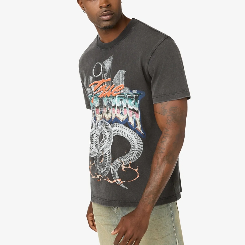 True Religion T-Shirt T-Shirt SNAKE- Gerader Schnitt- Überschnittende schwarz(Image 3)
