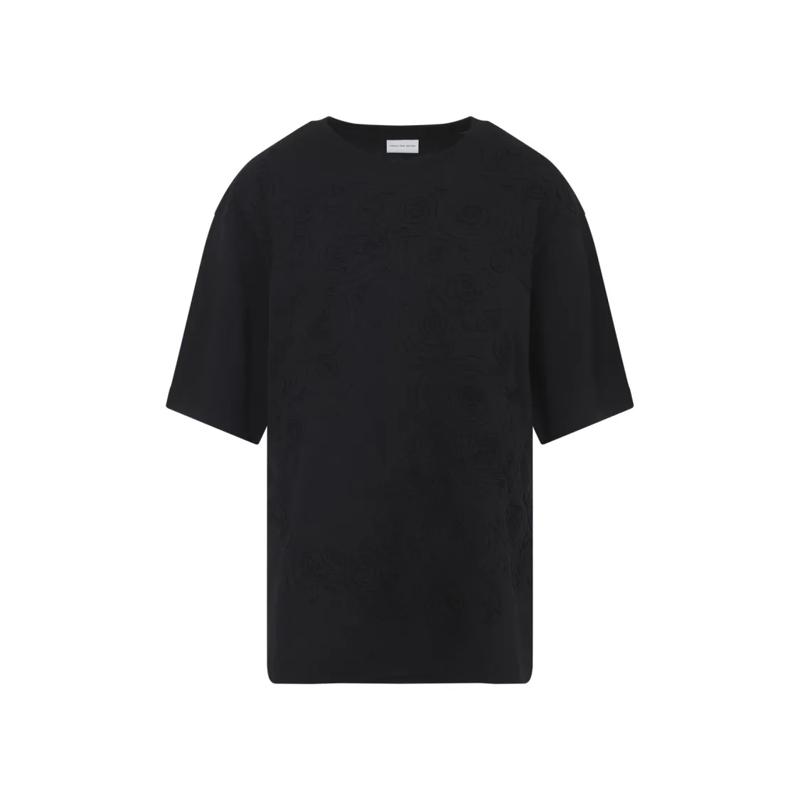 Dries Van Noten T-Shirt Black Short-Sleeve T-Shirt With Tonal Swirl Embroi Black