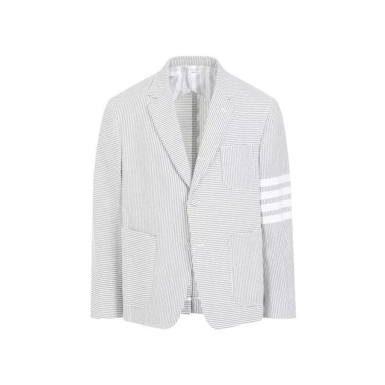 Thom Browne - Seersucker Medium Grey Cotton Jacket - Größe 5 - gray