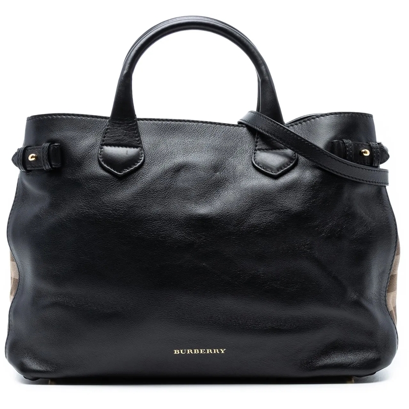 Burberry Schultertasche Medium Leather and House Check Banner Satchel schwarz