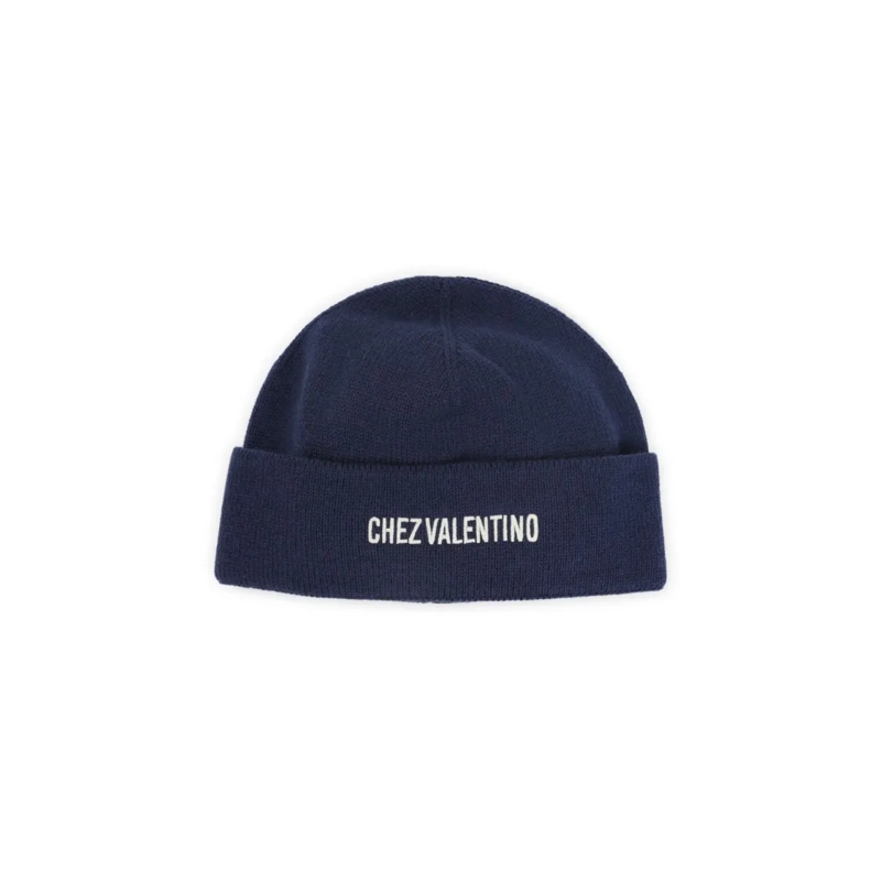 Valentino Garavani Hut Blue Cotton And Wool Beanie Blue