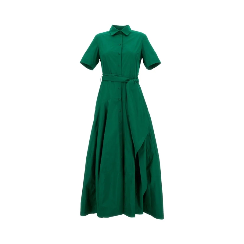 P.A.R.O.S.H. Robe midi Short-Sleeve Midi Dress With Matching Waist Sash Green