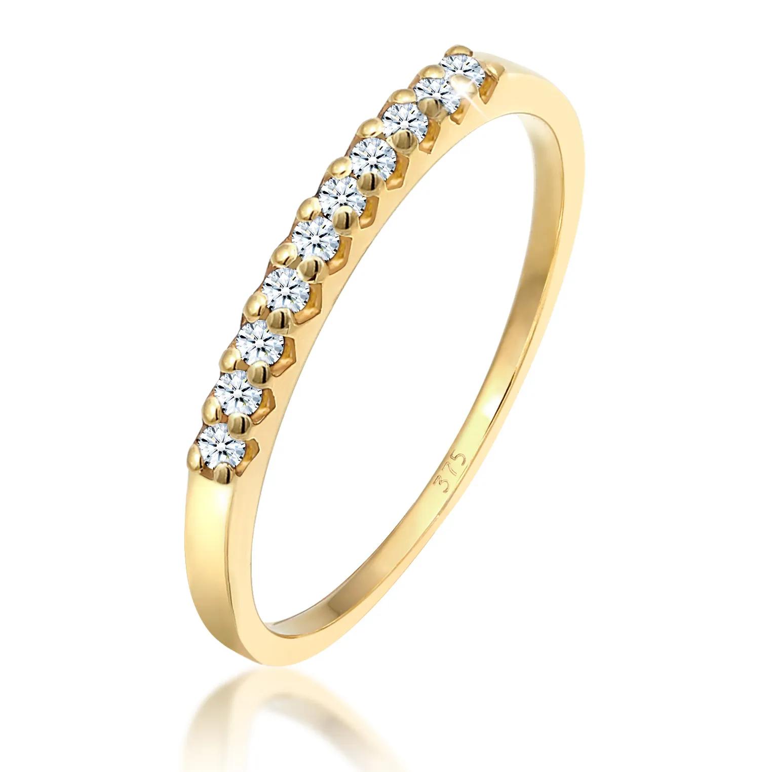 Elli Ringe - Ring Microsetting Diamant (0.15 ct.) 375 Gelbgold - Gr. 52 MM - in Gold - für Damen