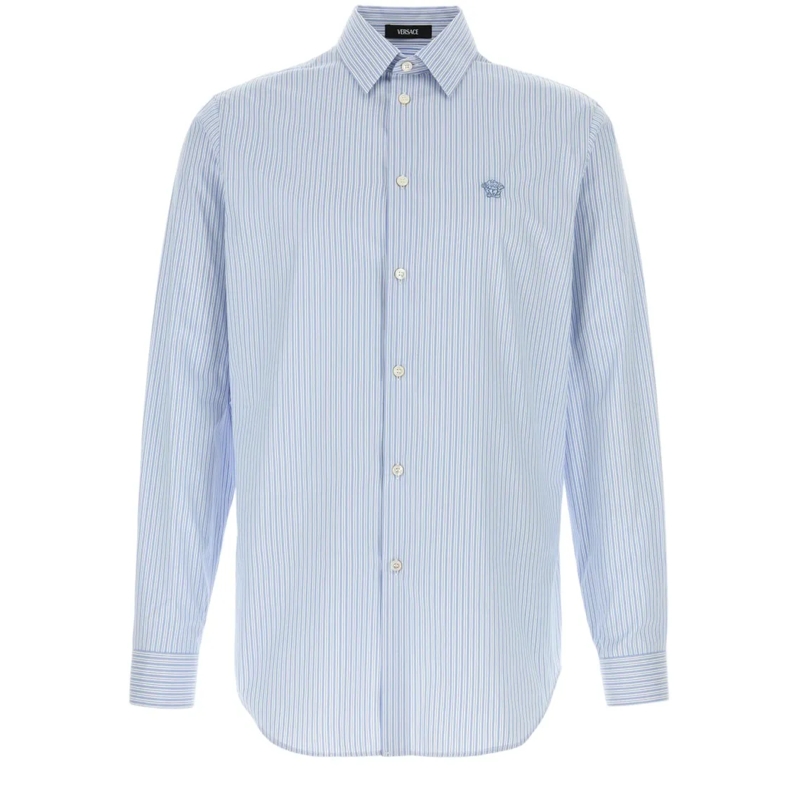 Versace Hemd Light Blue Striped Casual Shirt With Classic Colla Blue