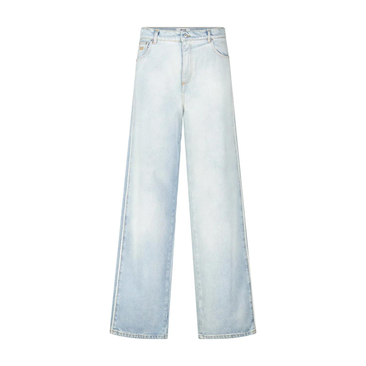 Thumbnail - MSGM - Wide-Leg Washed Denim Jeans - Größe 46 - blau