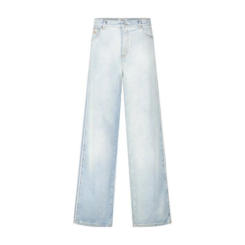 MSGM Jeans Wide-Leg Washed Denim Jeans Hellblau