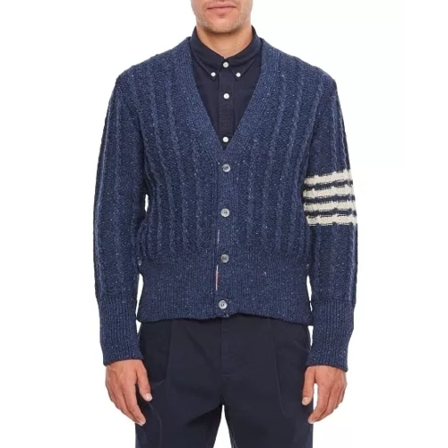 Thom Browne Twist Cable Classic V Neck Cardigan In Donegal 4 B Blue 