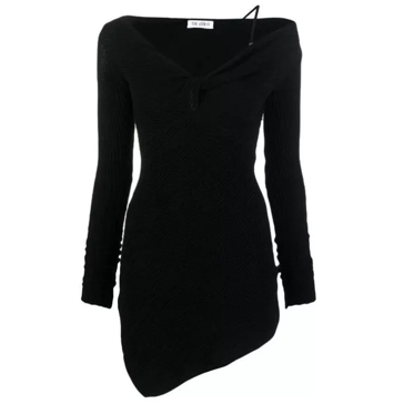 The Attico Desai Asymmetric Ribbed Knit Minidress Black