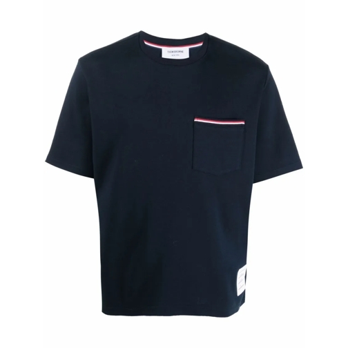 Thom Browne T-Shirts Navy Blue Ribbed T-Shirt Blue