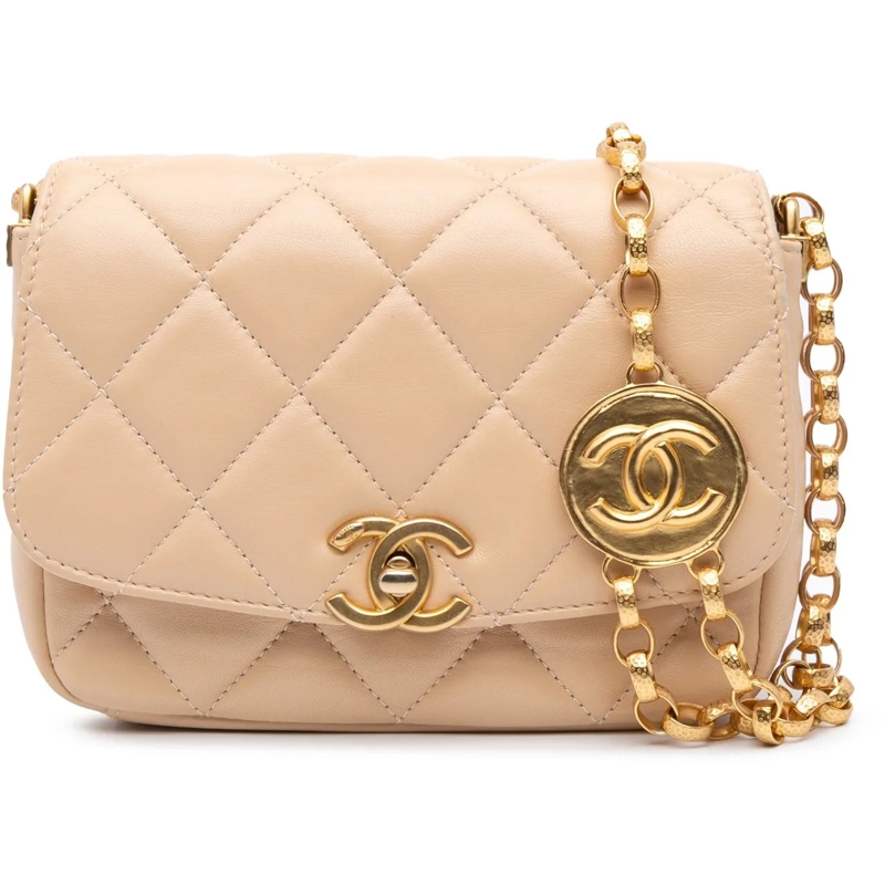 Chanel Schultertasche Small Quilted Lambskin CC Coin Flap braun