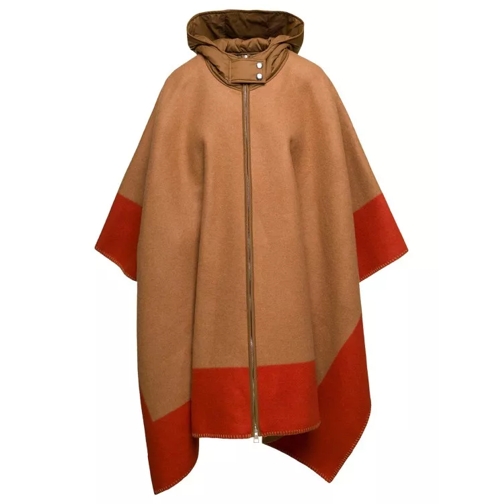 Etro Beige And Orange Hooded Cape With Zip Closure In W Brown 