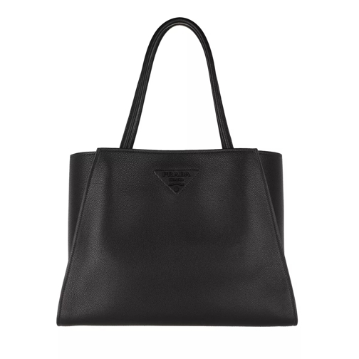 Prada Logo Embellished Tote Bag Leather Black Shopper