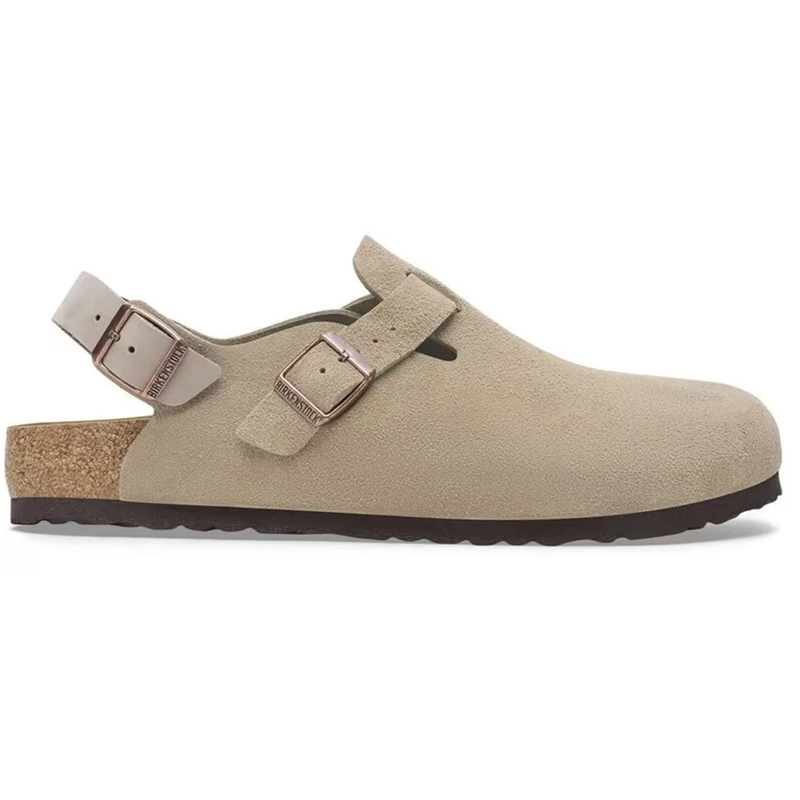 Birkenstock Hausschuhe Gray Suede Sandals With Adjustable Strap Brown