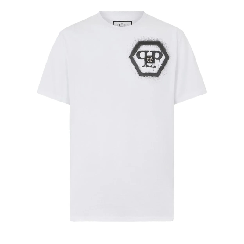 Philipp Plein T-Shirt Round Neck T-Shirt Spray Hexagon weiss