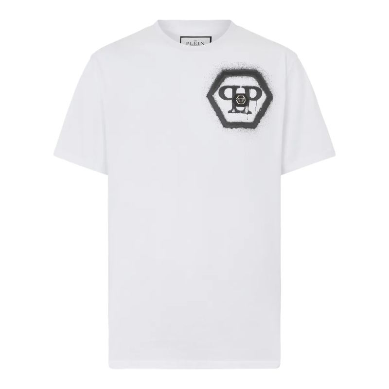 Philipp Plein T-Shirt Round Neck T-Shirt Spray Hexagon weiss