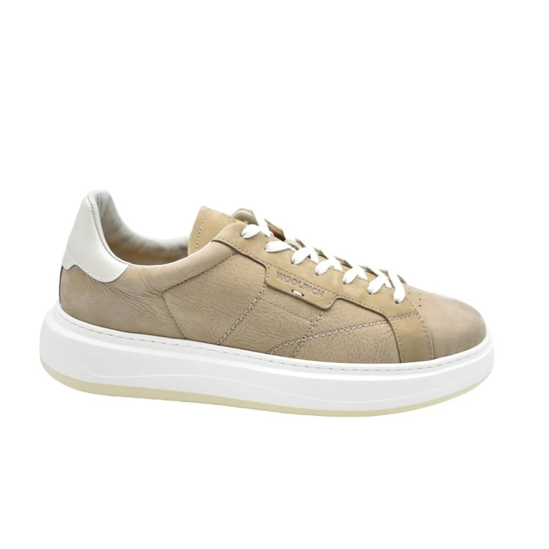 Woolrich Low-Top-Sneaker Beige Suede Low-Top Sneakers With Embossed Brandin White