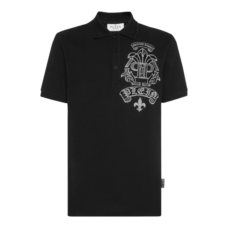 Philipp Plein Top Poloshirt Tattoo Mit Schmucksteinen schwarz