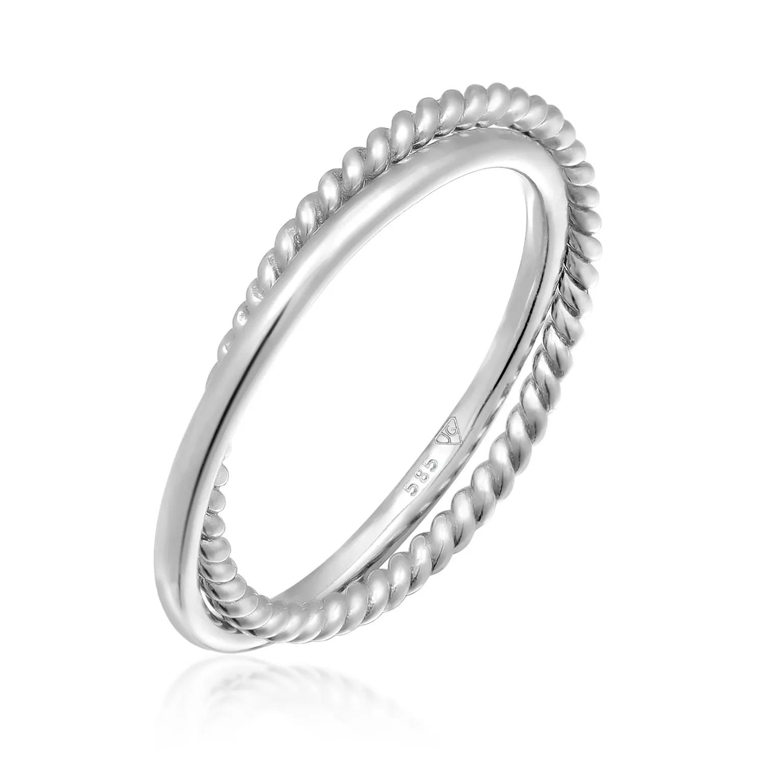 Elli Ringe - Ring Wickelring Fein Gedreht 585er Weißgold - Gr. 52 MM - in Silber - für Damen